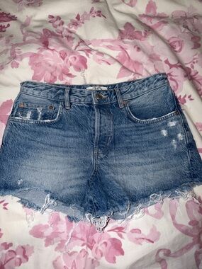 Free People Denim High-Rise Distressed Women’s Shorts - Blue